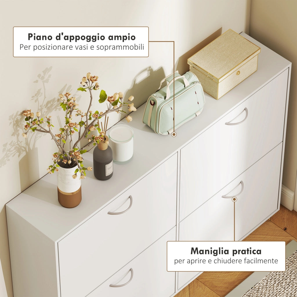 Armadio Scarpe con 4 Cassetti a Ribalta ¨C zephmum ¨C Bianco 120x24x81 cm