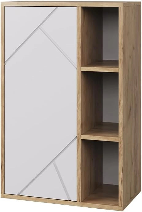 Libreria da parete Berno, Quercia dorata/bianco, 50.1 x 78.4 cm con 3 scomparti aperti