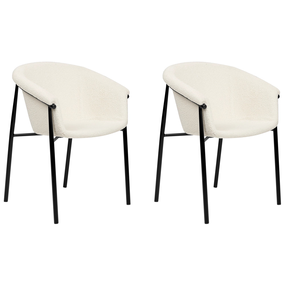 Set di 2 sedie da pranzo con imbottitura in tessuto bianco sporco Seduta da pranzo dal design moderno e contemporaneo