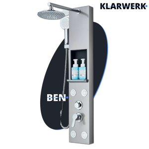 BEN | Pannello doccia soffione doccia a pioggia in acciaio inox | Sistema doccia idromassaggio spazzolata argento Miscelatore doccia rubinetto