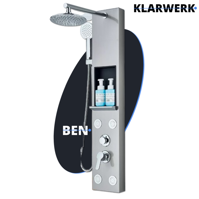 BEN | Pannello doccia soffione doccia a pioggia in acciaio inox | Sistema doccia idromassaggio spazzolata argento Miscelatore doccia rubinetto