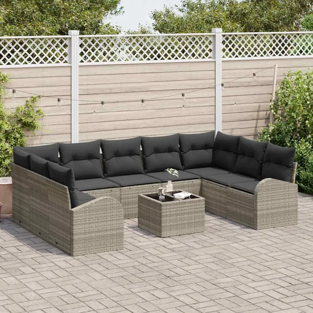 Set Divano da Giardino 10 pcs Grigio chiaro polyrattan 3354881