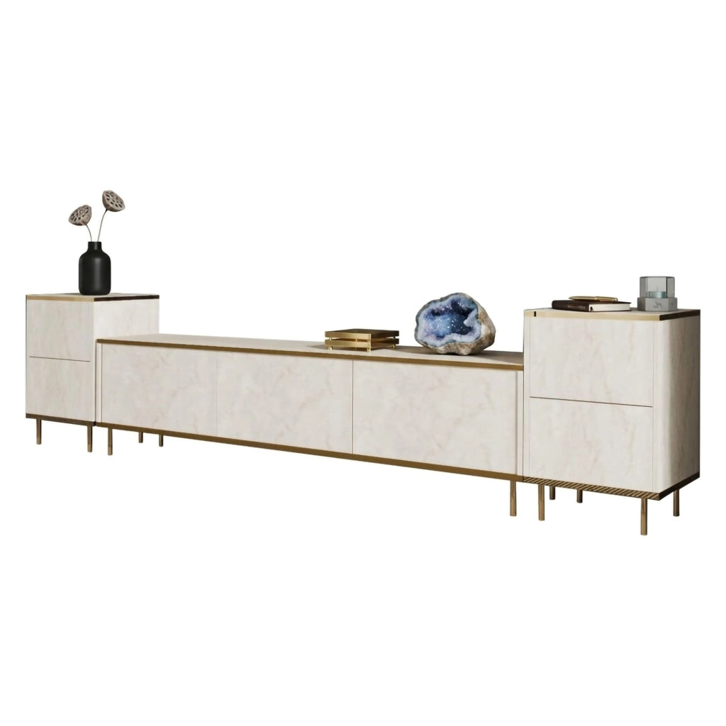 Cortin, Mobile Porta tv 2 Ripiani, 180x35x45h cm Beige Marmo