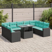 Set Divani Giardino 10pz con Cuscini Nero in Polyrattan Acacia