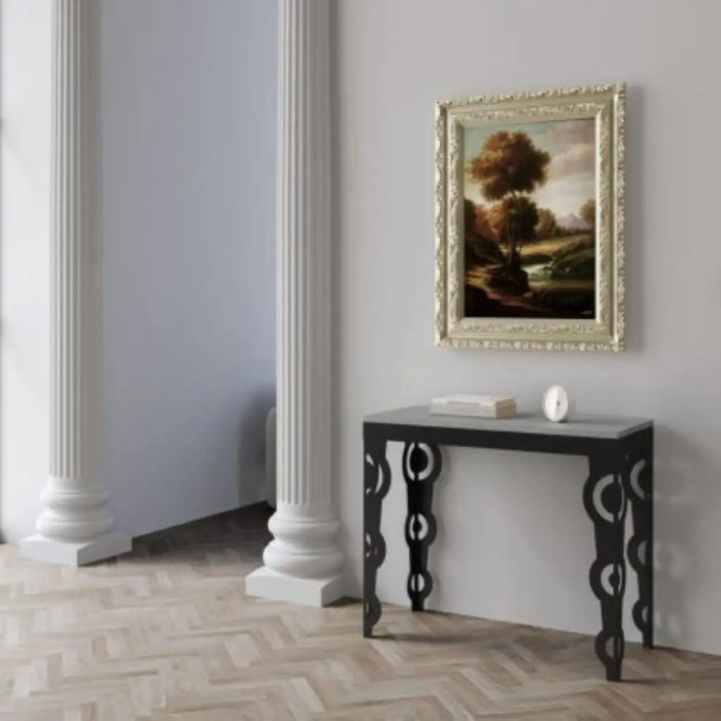 Consolle allungabile 90x40/300 cm Karamay Evolution cemento telaio e gambe antracite