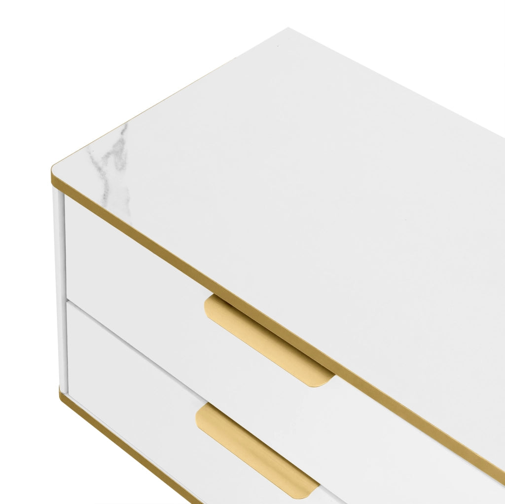 Mobile TV ULEVR 170x37x45 cm con 2 cassetti e 2 ante, bianco e oro con texture scolpita