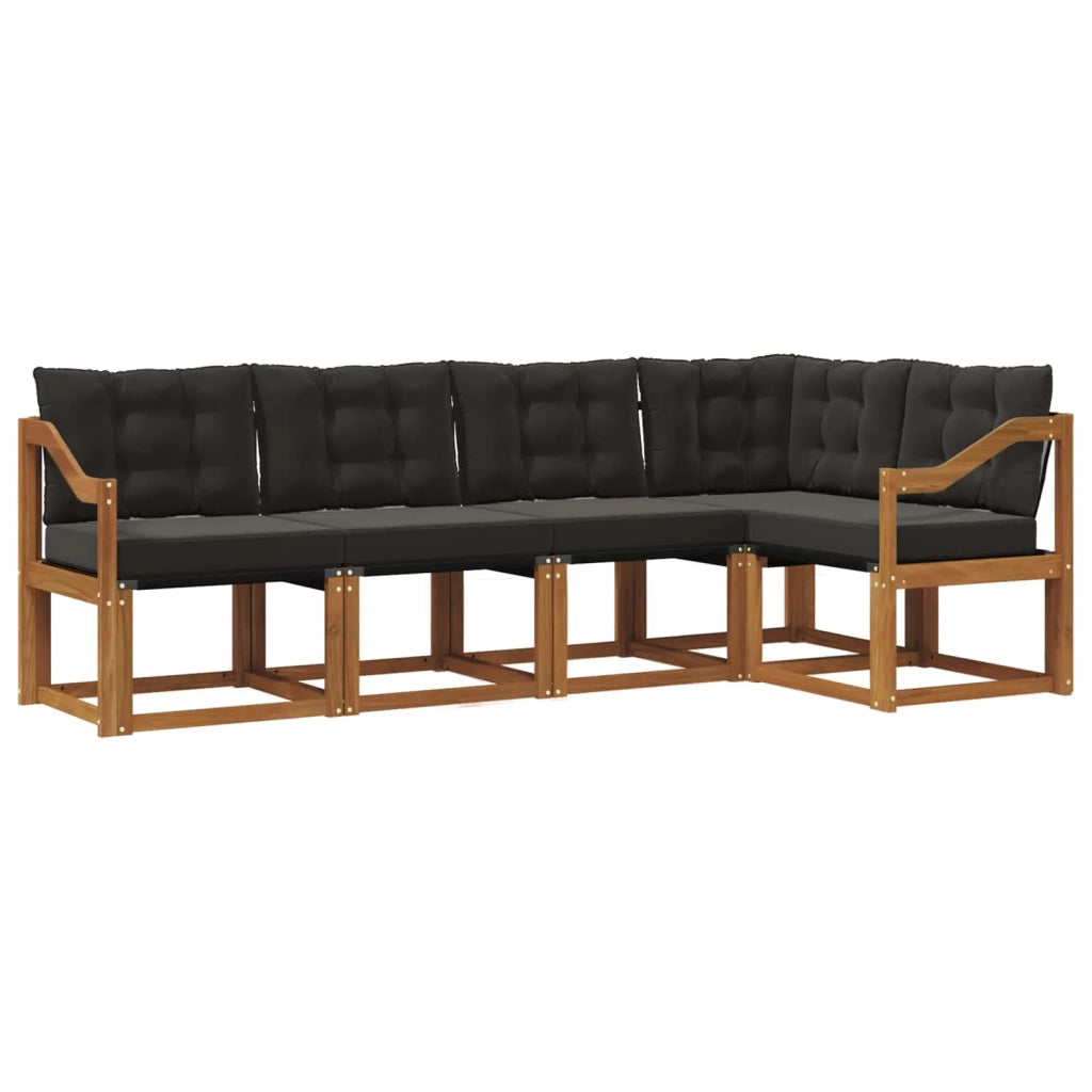 Set di divani da esterno con cuscino 5 pcs Naturale e Nero