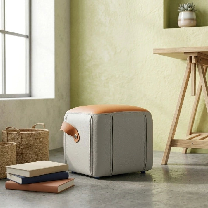 Pouf moderno con maniglia in PU grigio