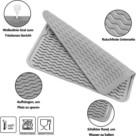 Afdruipmat per servizio, 50 x 40 cm, BPA-vrij, servizio, asciugamano, resistente al calore, antiscivolo, afdruipmat, con spazzola per la pulizia con spugna