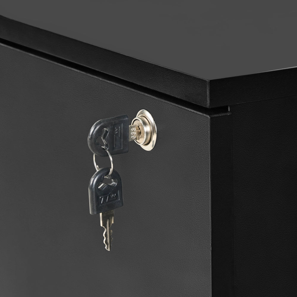 Armadietto in legno massiccio con 2 cassetti e ruote con serratura a chiave nero design moderno