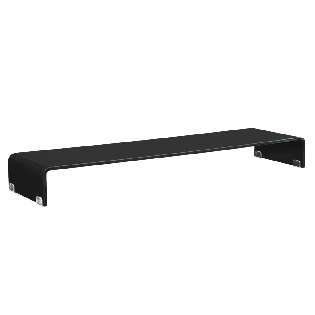 Supporto di Rialzo Monitor/TV/PC Portatile 120 x 30 x 13 cm Mobile in Vetro Base per Schermi - Nero Lucido, Laccato