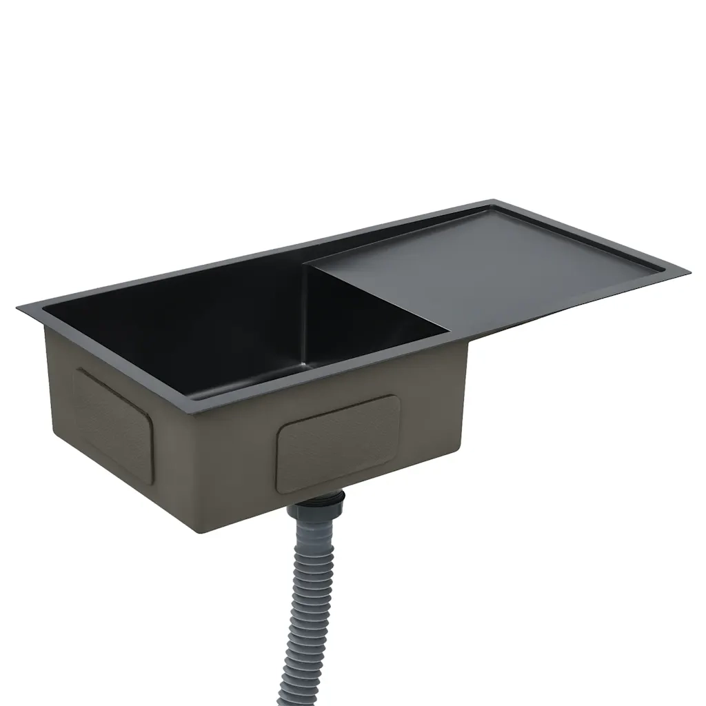 Lavello da Cucina Lavorato a Mano con Filtro Nero Acciaio Inox cod mxl 75859