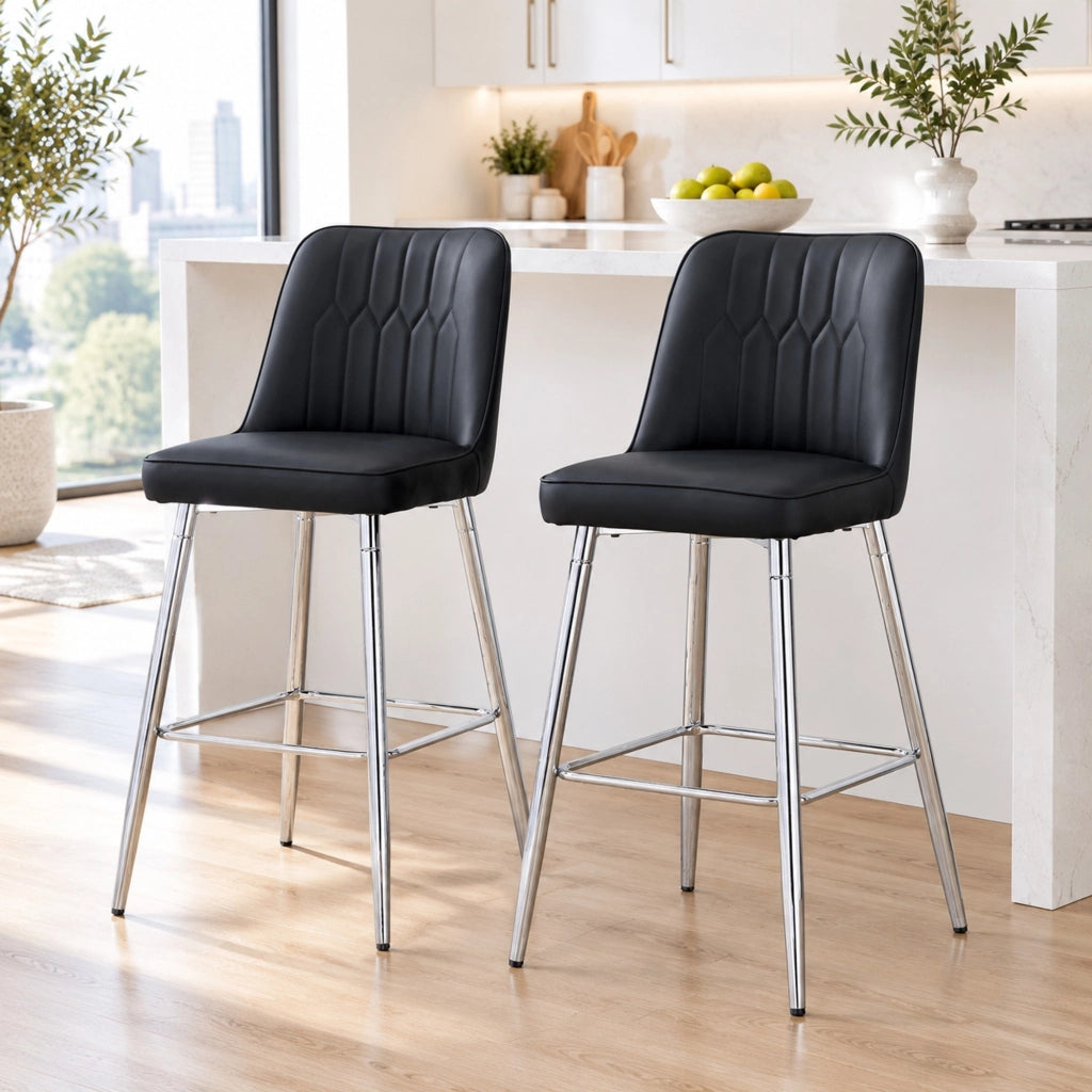 Set di 2 sgabelli da bar neri e argento in PU, H 100 cm