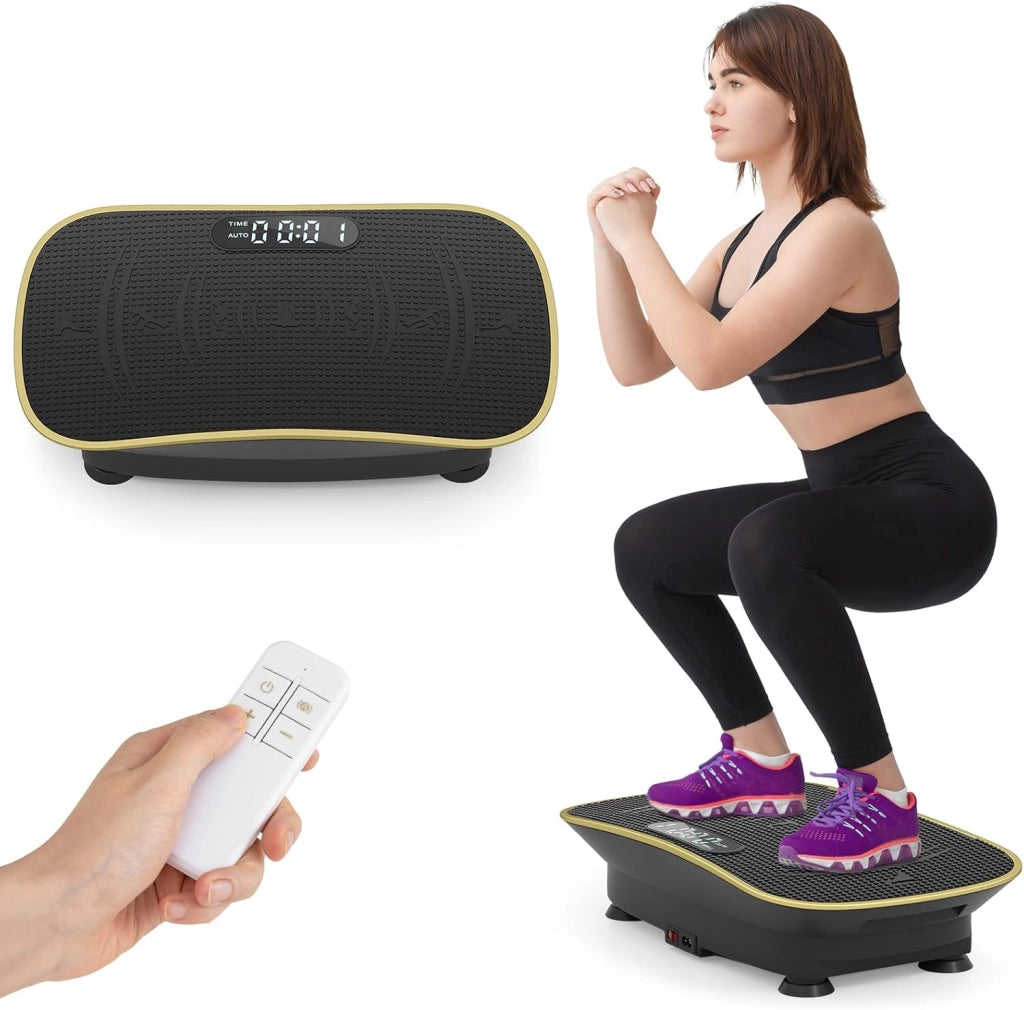 Pedana Vibrante Dimagrante, Piastra Vibrante con 10 Livelli di Vibrazione e Timer, Schermo, Telecomando, Superficie Antiscivolo e 4 Ventose, Allenamento Modellamento Muscolare
