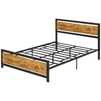 Struttura Letto Una Piazza e Mezza in Legno e Acciaio con Doghe in Stile Industriale, 140x200cm