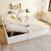 Letto multifunzione 90/180x200 cm bianco con prese integrate; LED e contenitore