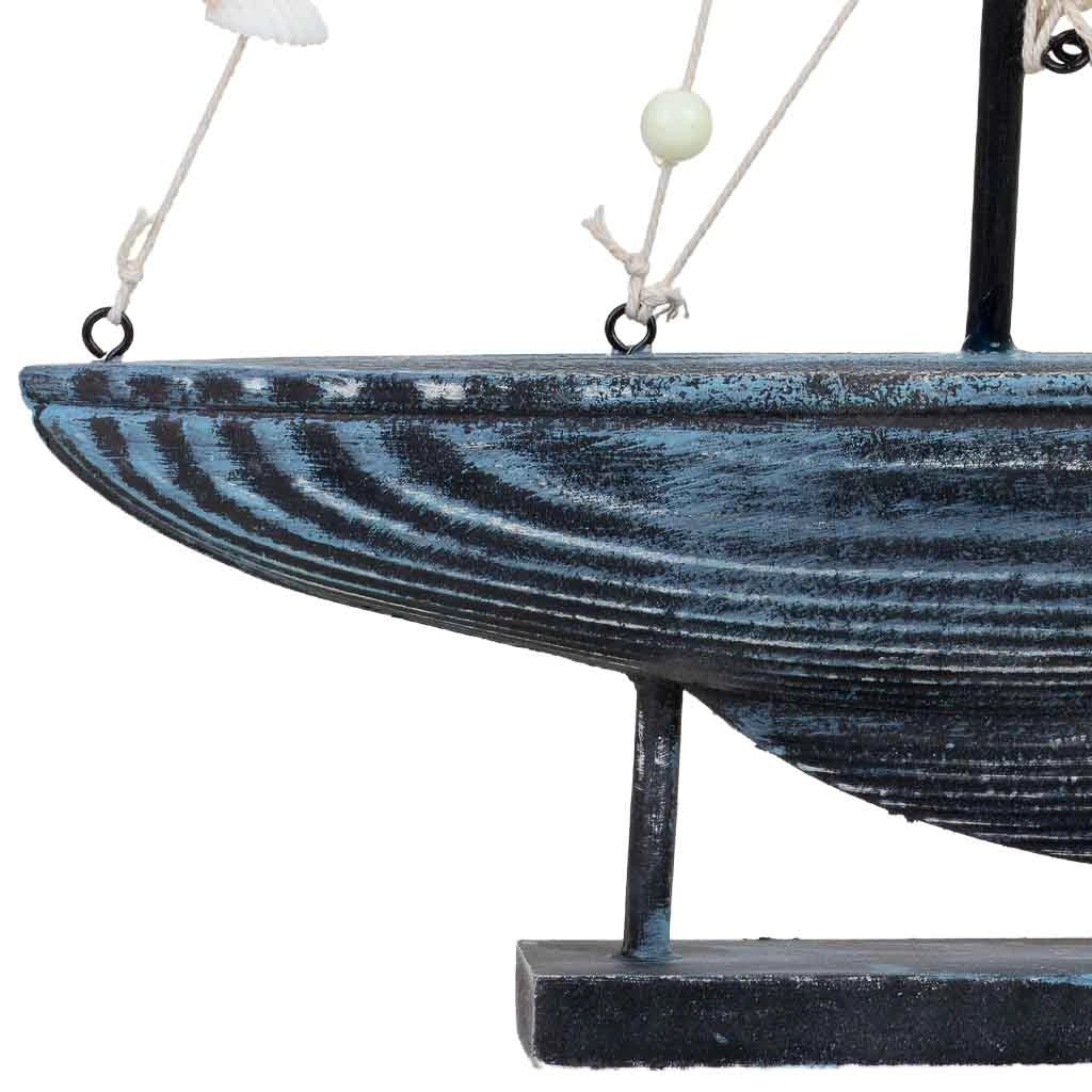 Figura decorativa a forma di barca in legno blu 24x4,5x46h cm