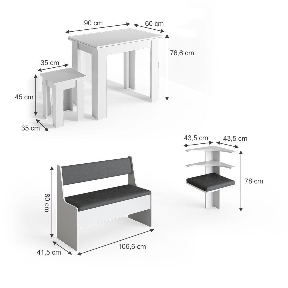 Vicco Gruppo panca ad angolo Bianco 150 x 41.5 cm con tavolo