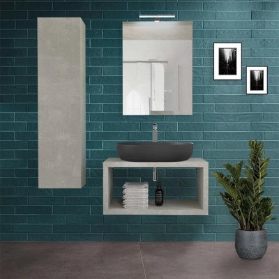 Mensolone bagno 80 cm grigio chiaro con vano a giorno per lavabo da appoggio Master