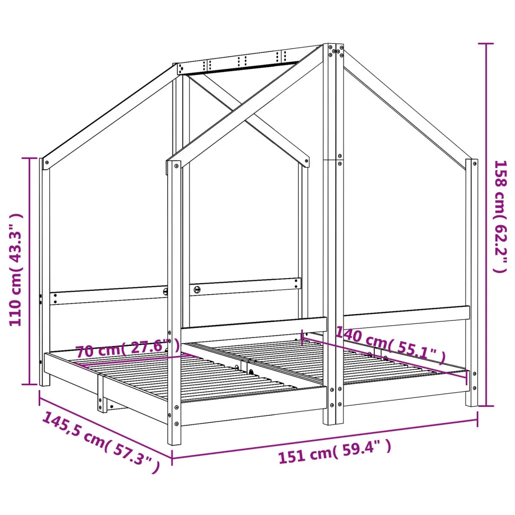 Giroletto per Bambini 2x(70x140) cm in Legno Massello di Pino 3200592