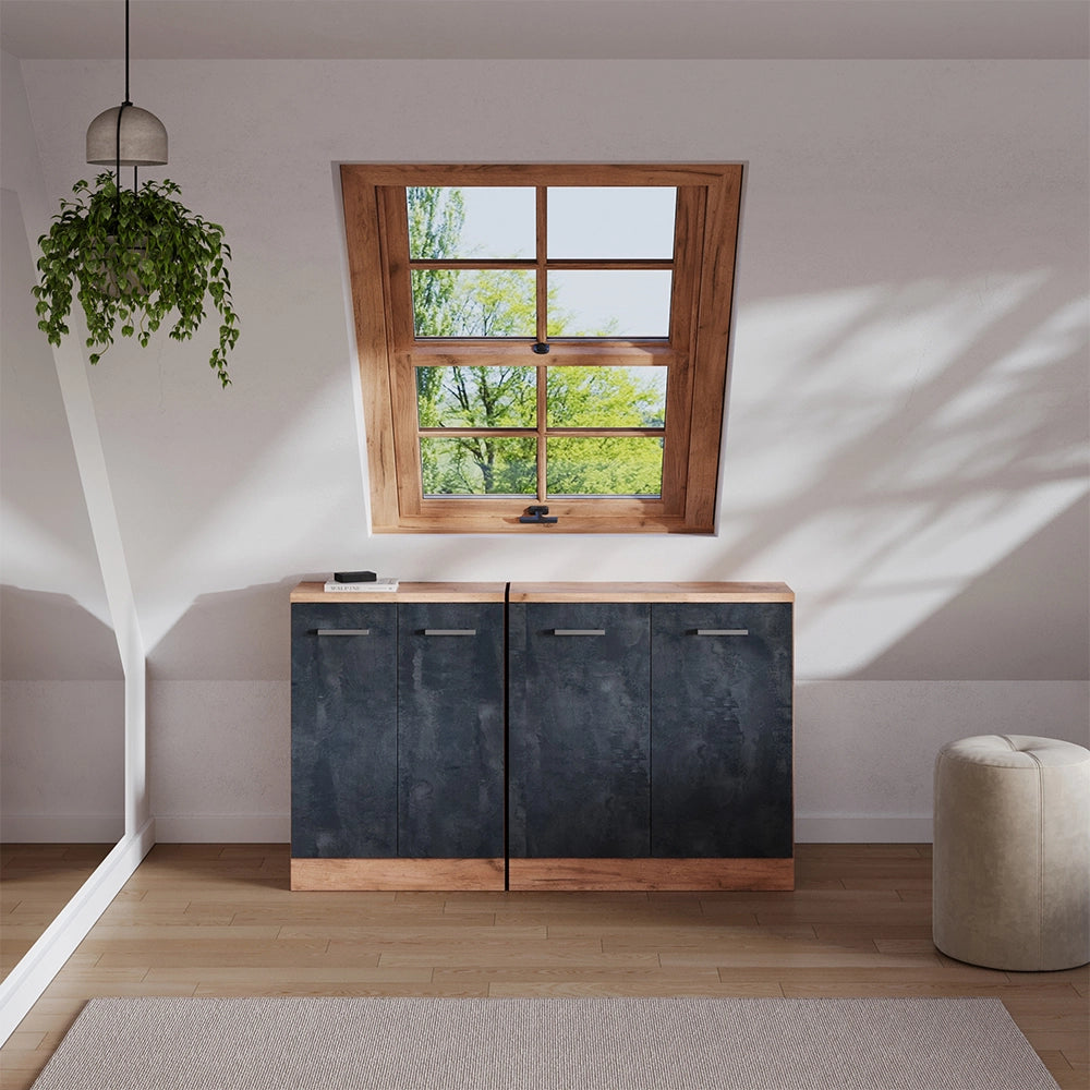 Set di mobili sottotetto Rion Calce nera/Rovere dorato 140 cm Set di 2 carcasse armadio profondità 60 cm Vicco