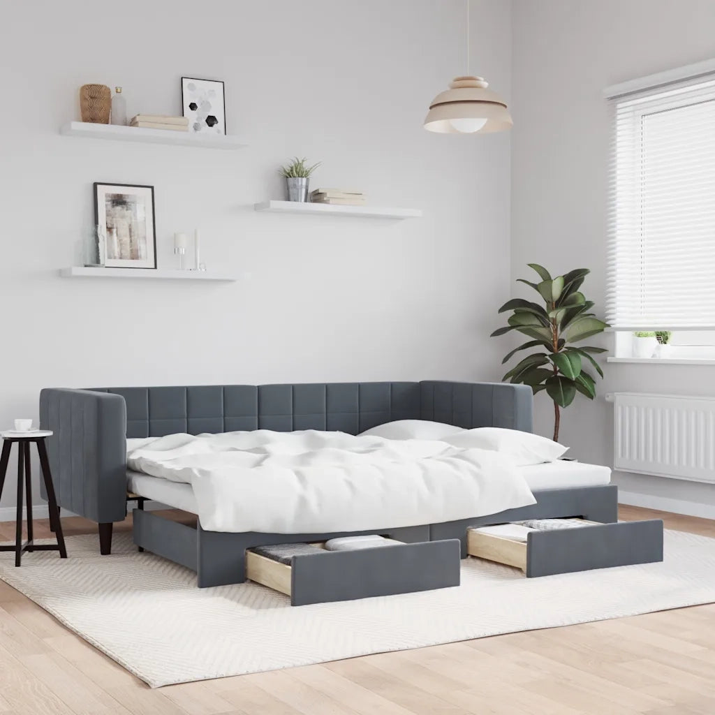Divano Letto Estraibile Cassetti Grigio Scuro 80x200cm Velluto 3196733