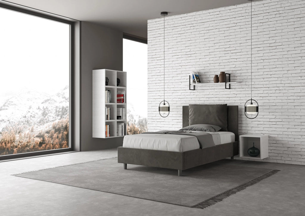 BS COM Letto una piazza e mezza contenitore imbottito 110x210 microfibra grigio