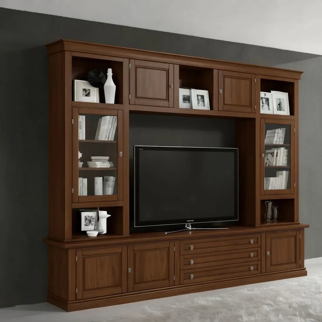 Parete attrezzata porta tv in legno tinta noce 243x50x227 - Mobili 2G