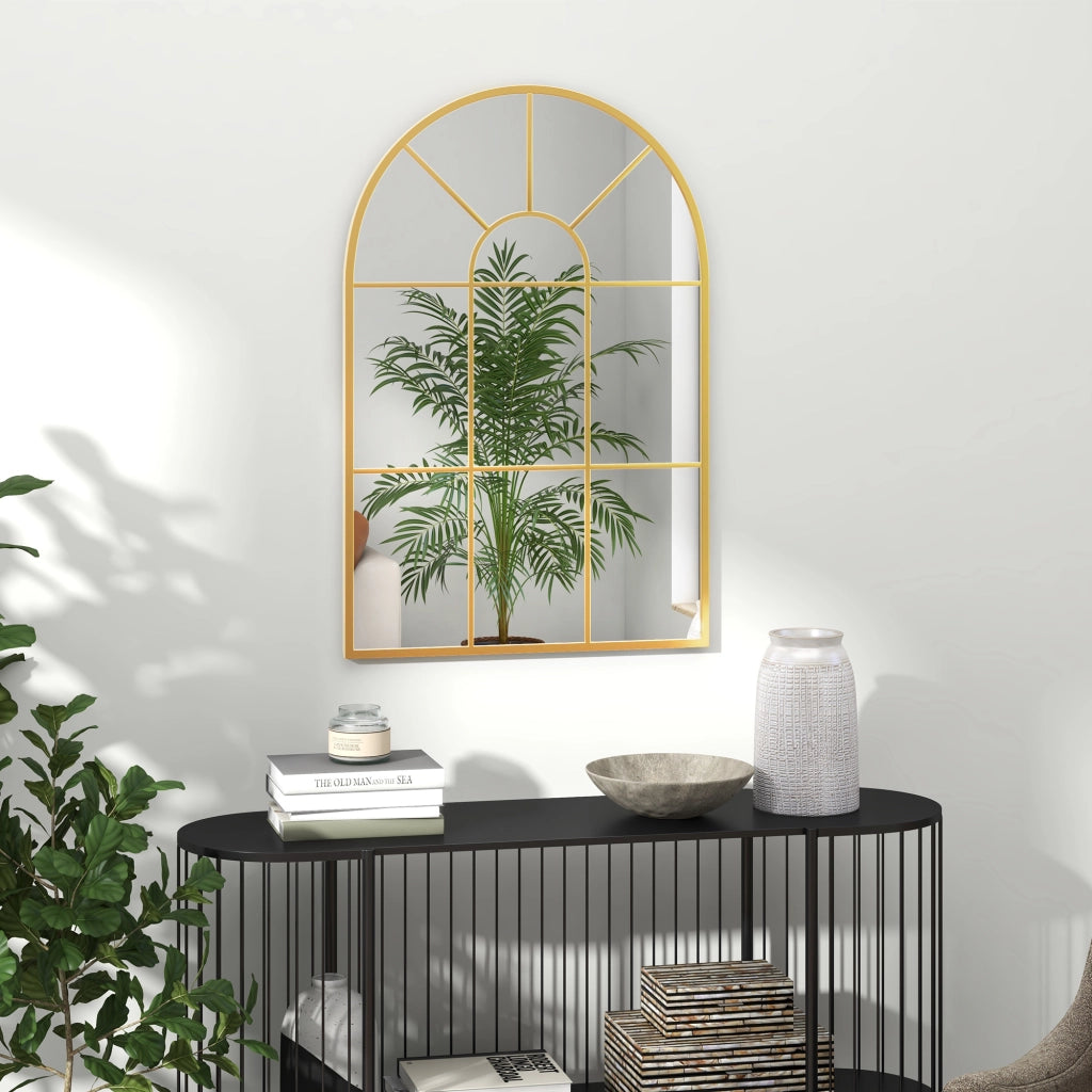 Specchio da parete decorativo 91 x 60 cm con cornice in metallo, finitura oro