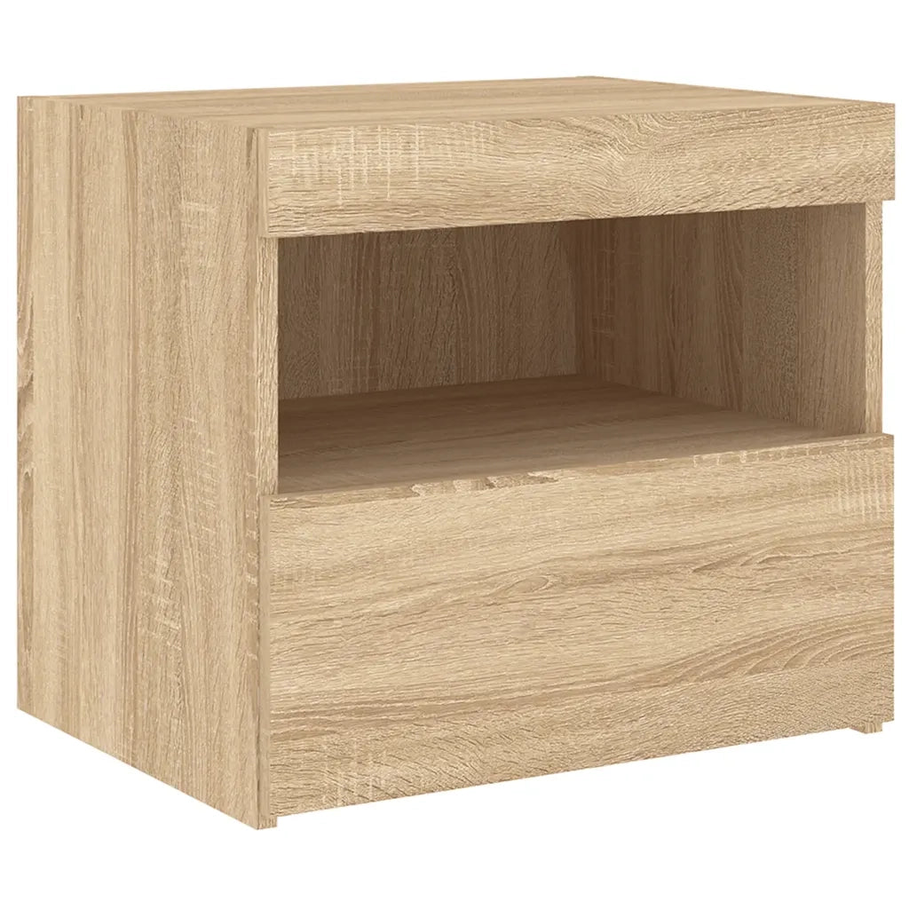 Set di 2 Comodini | Armadio da Notte | Mobiletto da notte con Luci LED Rovere Sonoma 50x40x45 cm