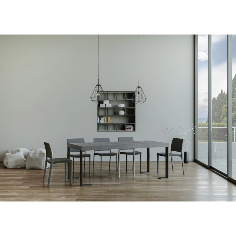 Consolle allungabile 90x40/196 cm Tecno Small Premium telaio Antracite - Cemento