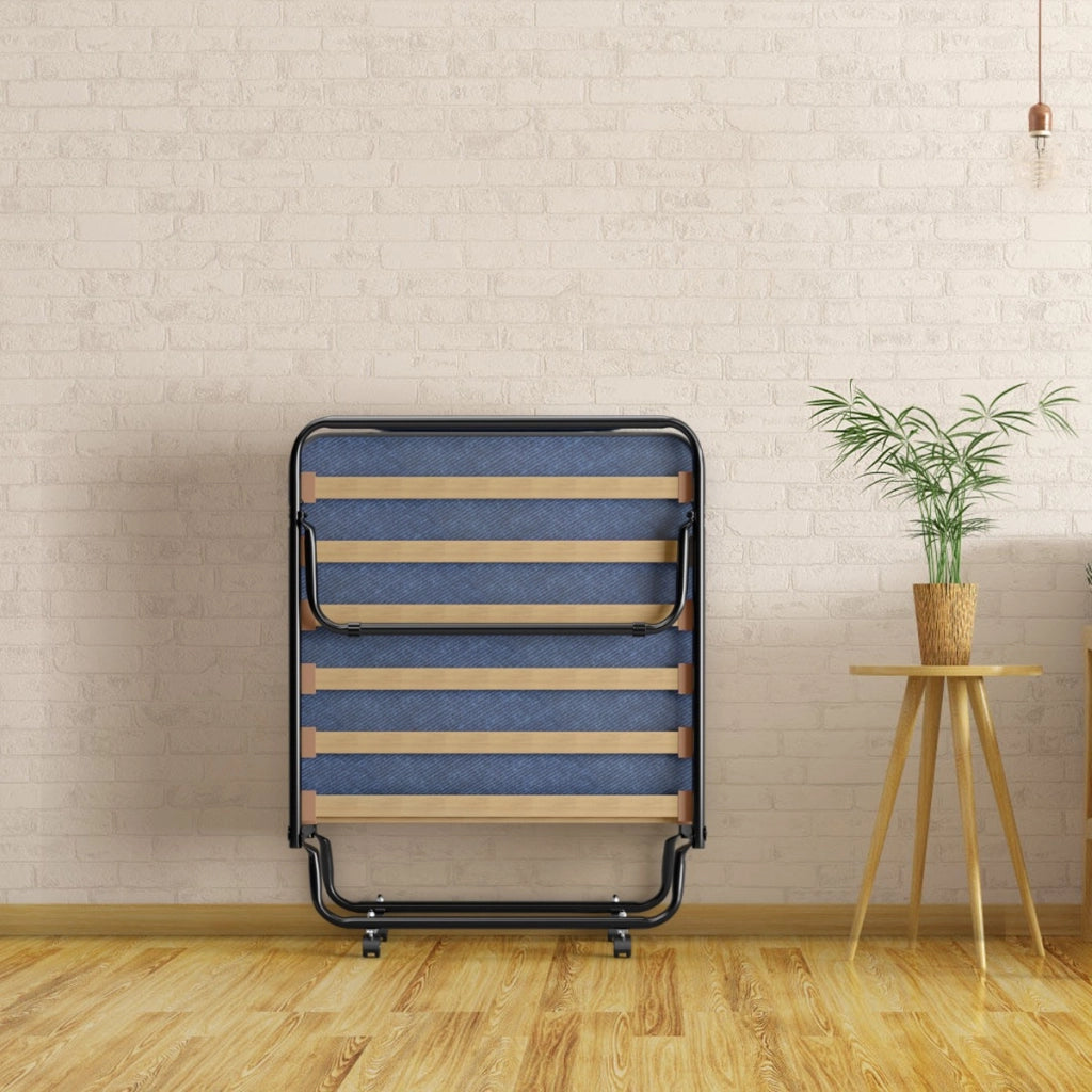 Letto pieghevole con materasso in memory foam spesso, Letto portatile con 4 ruote girevoli 190x80x33cm Blu scuro-Letti e strutture