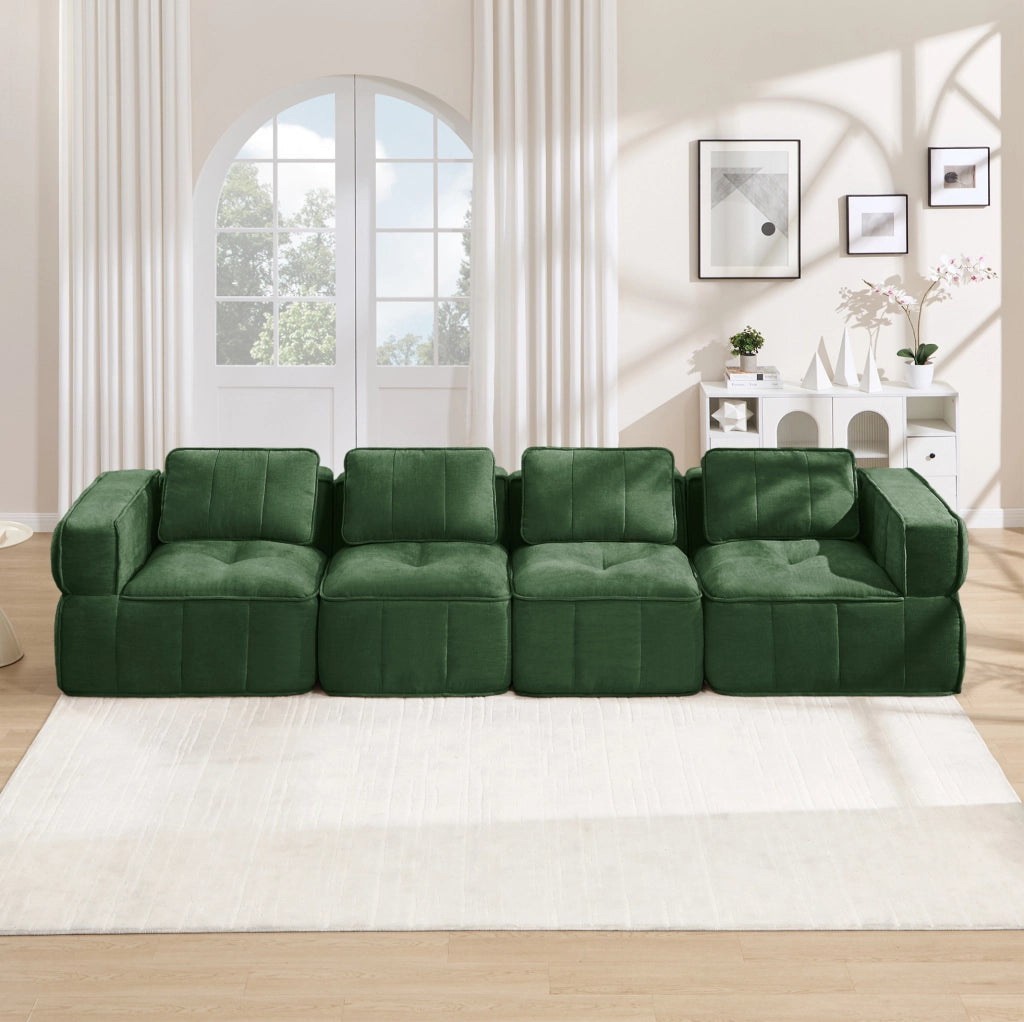 Divano modulare ULEVR 344x93x67 cm senza struttura, schiuma 32D e base antiscivolo, verde