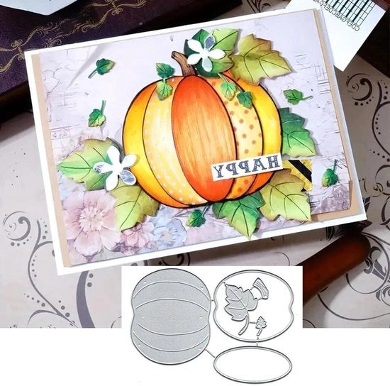 Pompa di Halloween per Carte e Scrapbooking con Malli per Foglie di Zucca in Metallo Premium