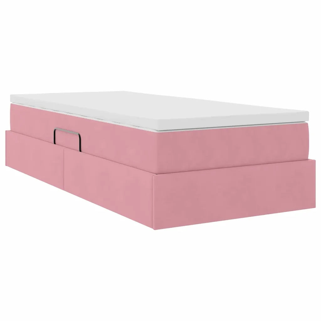 Letto con contenitore e materasso Rosa 90 x 190 cm Velluto