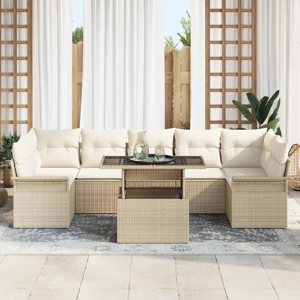 Set Divano da Giardino con cuscino 8 pcs Beige polyrattan 3348237