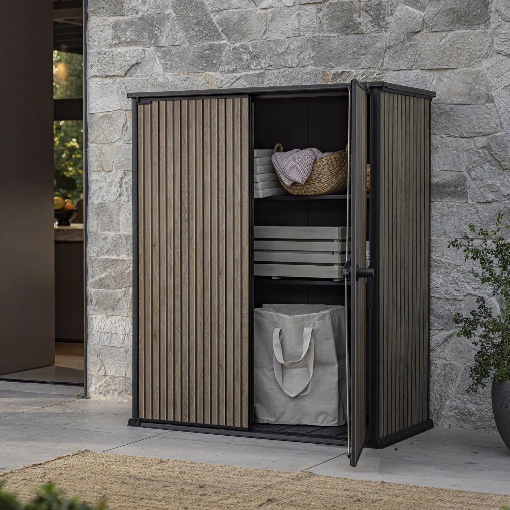 Mobile da Giardino Langdon, Armadio da Esterno Cassetti, 140x74x170h cm Marrone Quercia