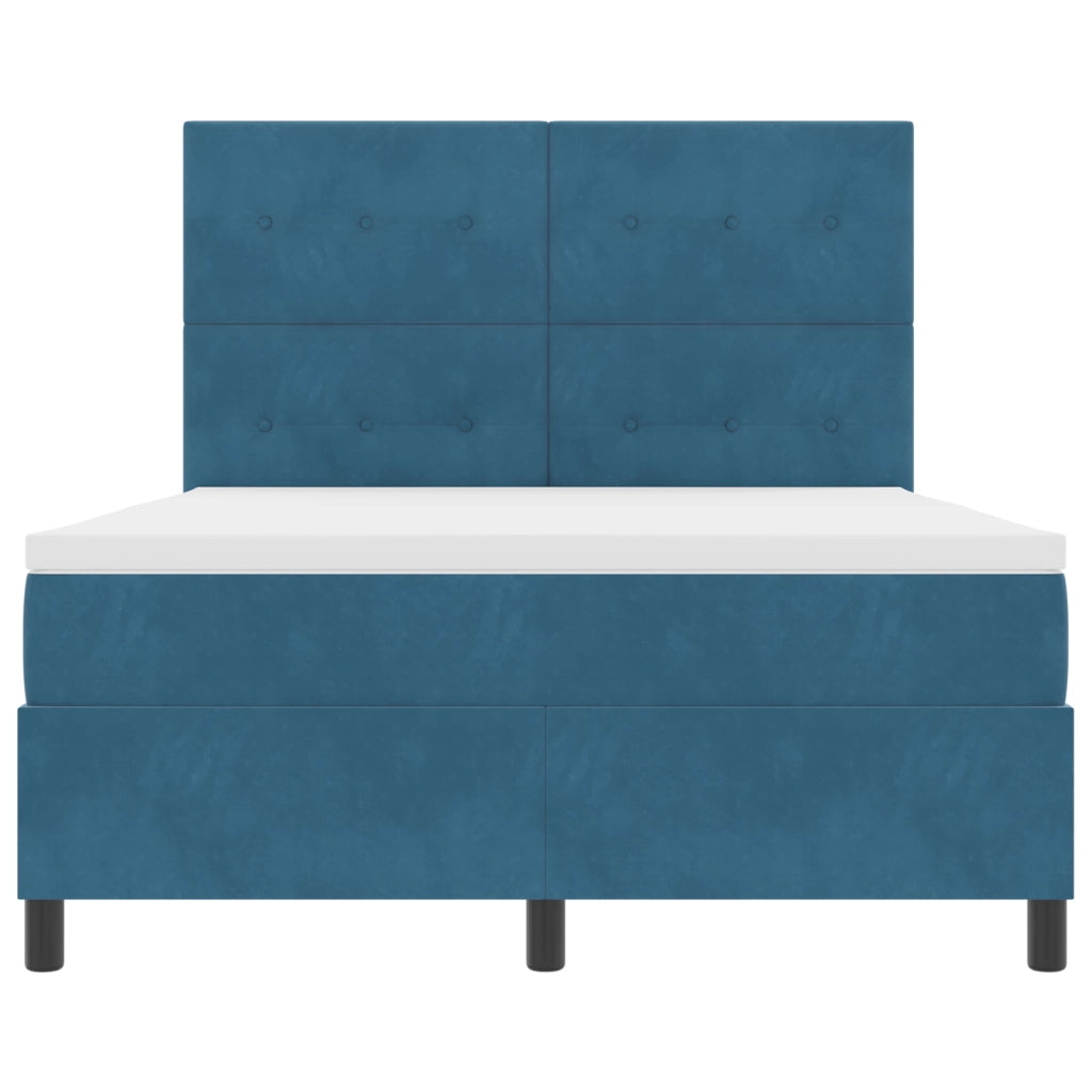 Letto Box Spring con Materasso Blu Scuro 160x200 cm in Velluto