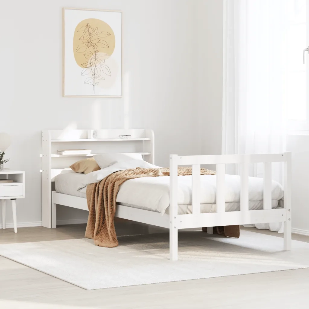 Letto senza Materasso-Struttura Letto Bianco 90x190 cm in Legno Massello Pino 939094