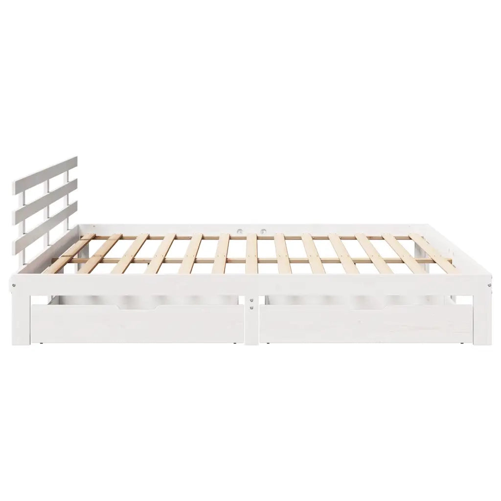 Giroletto con Cassetti Bianco 180x200 cm Legno Massello di Pino 3302017