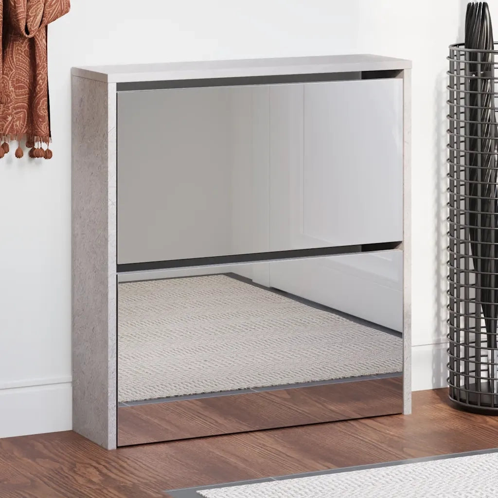 Scarpiera con Specchio a 2 Livelli Grigio cemento 63x17x67 cm 342630