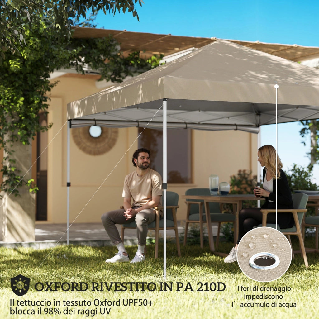 Gazebo Pieghevole Pop-Up 300x300 cm con Parete Laterale in Metallo e Tessuto Oxford Beige