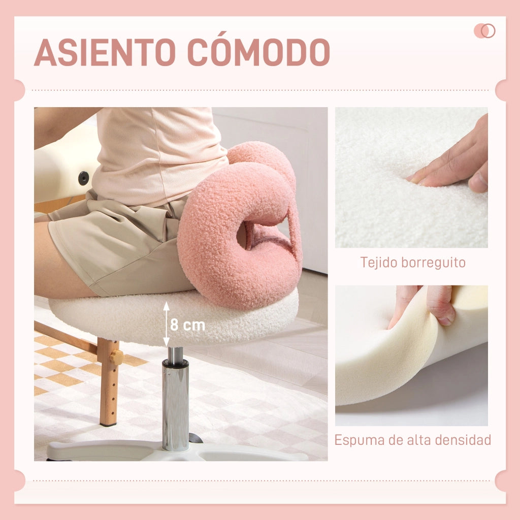 Sgabello con Schienale Regolabile in Altezza e Ruote ¨C zephmum ¨C Tessuto Borreguito Bianco e Rosa 63-77 cm