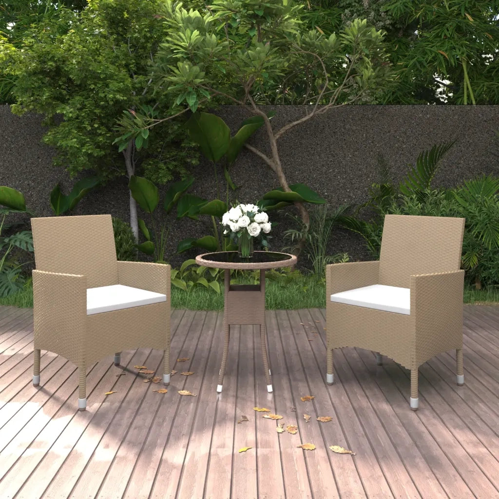 Set Mobili da Pranzo per Giardino 3 pz | Set Salotto da Giardino in Polyrattan Beige