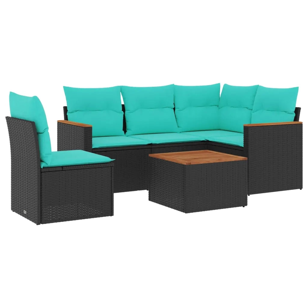 Set Divani da Giardino 6 pz con Cuscini Nero in Polyrattan 3225980
