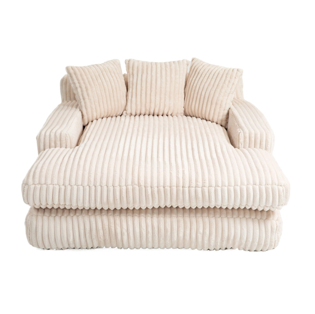Poltrona chaise longue 125x155x63 cm con 3 cuscini; in cord beige