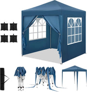 Gazebo da Giardino Richiudibile 2x2m Gazebo da Esterno in Ferro Regolabile in Altezza Tendone Pieghevole con Telo Idrorepellente,Set di 4 Sacchi di Sabbia, Facile da Montare Blu