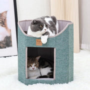 Case da gatto per interni - Letti da sonno accoglienti per gatti con cuscini soffici - Struttura solida 2 piani - Nido per gattini - Torre per giocare per animali (Verde)