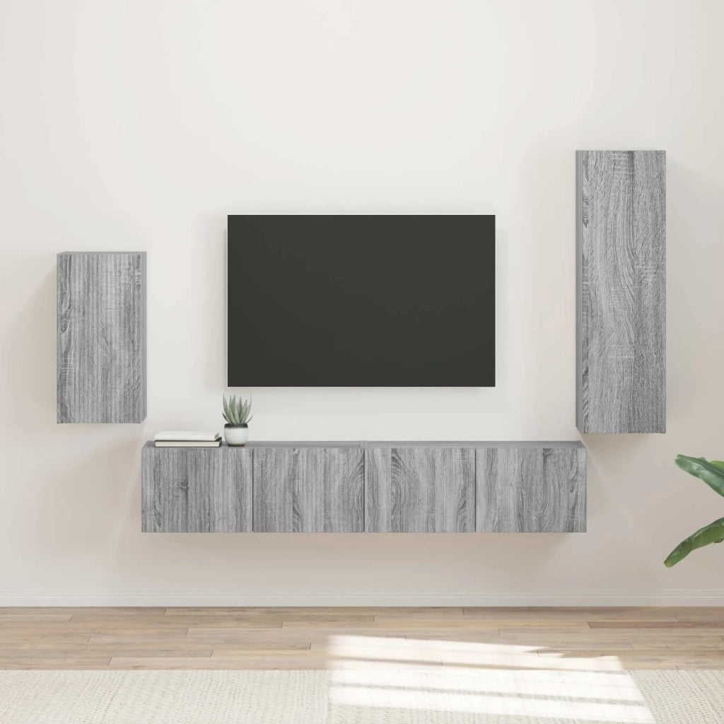 Set mobile TV 4 pz-Credenza per TV Grigio Sonoma Legno multistrato 601892