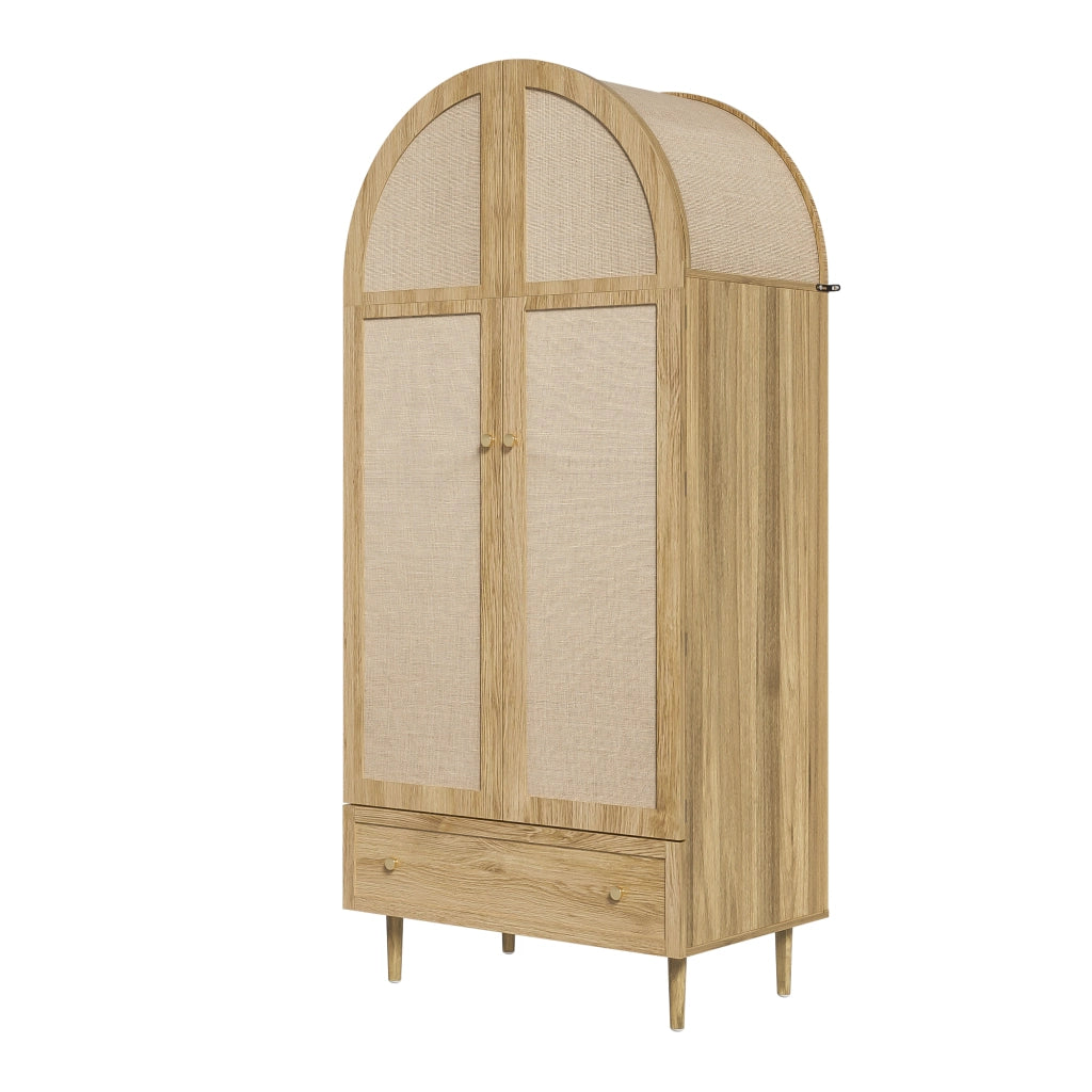 Armadio con 2 ante in tessuto; 2 cassetti; asta appendiabiti e struttura in MDF; per camera; 79 × 50 × 175 cm